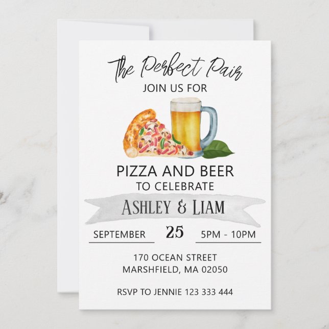 Pizza and Beer Couple Co-Ed Bridal Shower Invitation (Front)