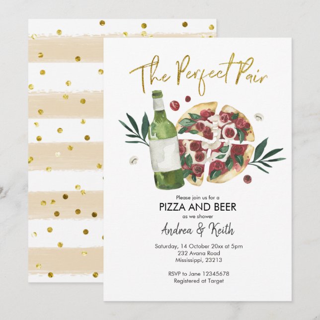 Pizza and Beer Couples Shower Invitation (Front/Back)