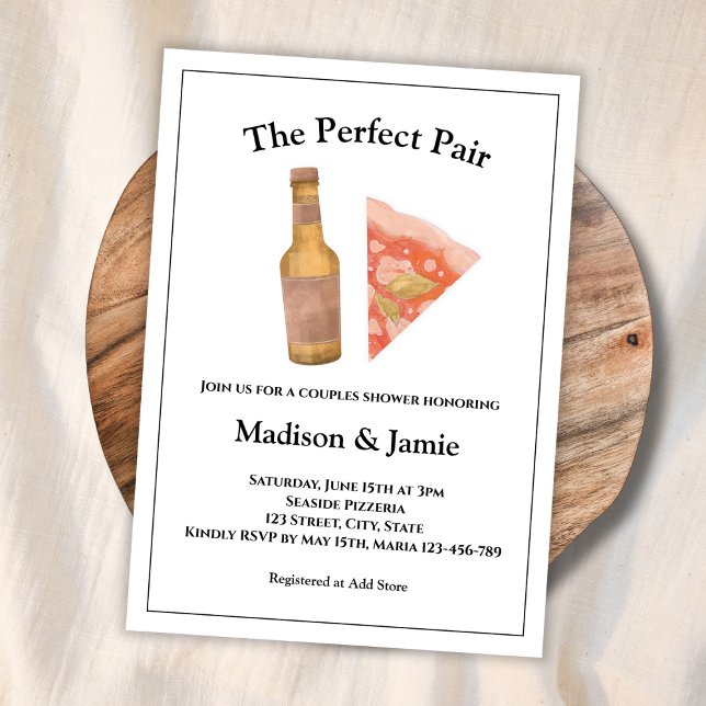 Pizza And Beer Perfect Pair Couples Bridal Shower Invitation (pizza and beer couples shower pizza and brews bridal shower invitation casual)