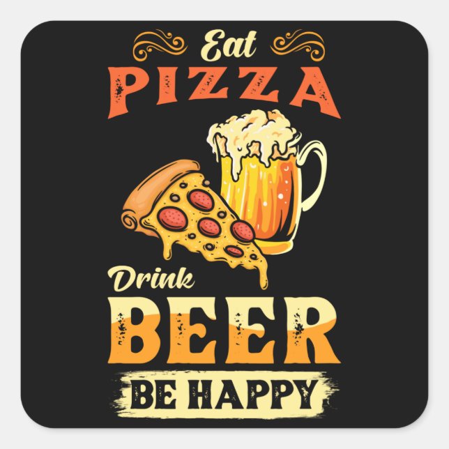Pizza And Beer Square Sticker (Front)