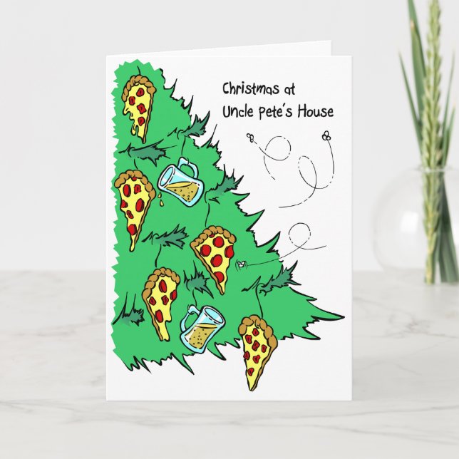Pizza and Beer Tree Christmas Tree Holiday Card (Front)