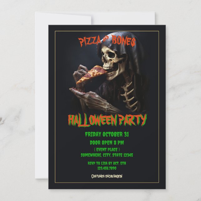 Pizza and Bones Halloween Party Invitation (Front)