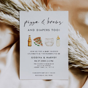 Pizza and Brews and Diapers Too Baby Shower Invitation