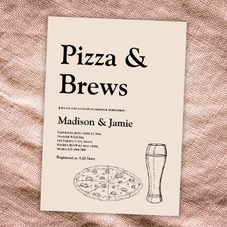 Pizza And Brews Beer Casual Couples Bridal Shower Invitation