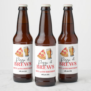 Pizza and Brews Beer Glass Birthday Party Beer Bottle Label