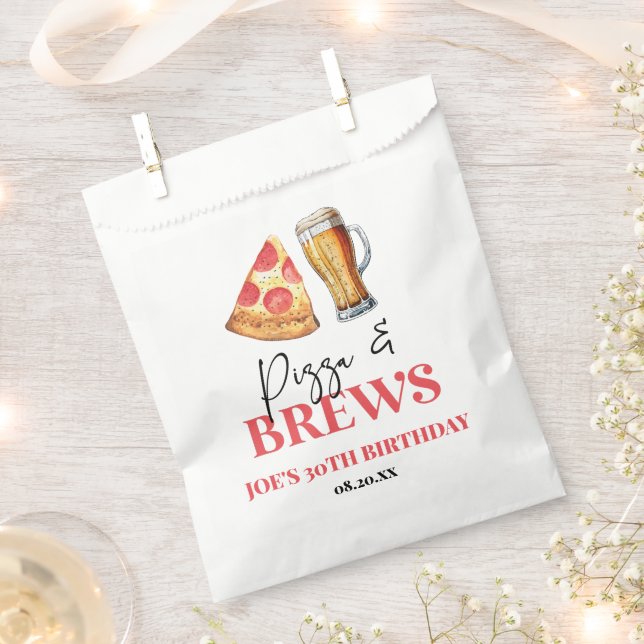 Pizza and Brews Beer Glass Birthday Party Favour Bags (Clipped)