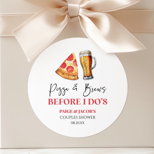 Pizza and Brews Before I Do's Couples Shower  Classic Round Sticker (Creator Uploaded)