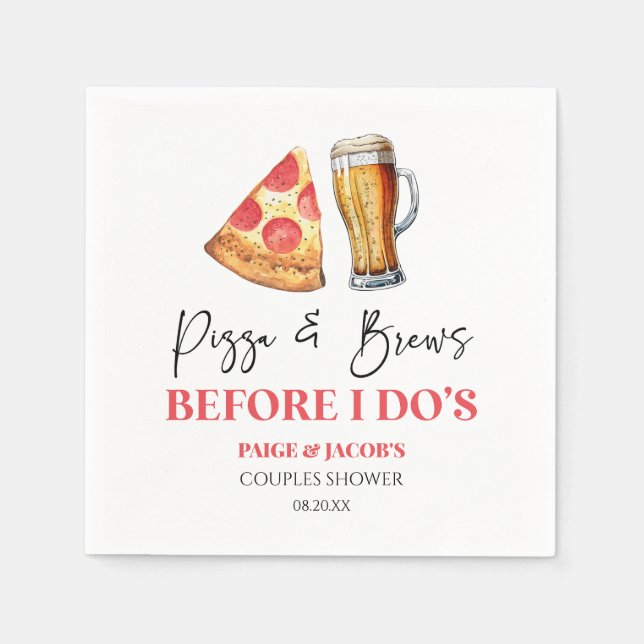Pizza and Brews Before I Do's Couples Shower Napkin (Front)