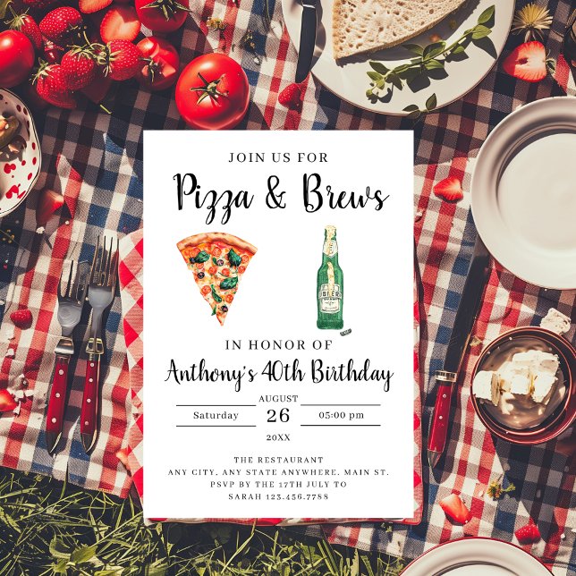 Pizza and Brews Birthday Party Invitation (Creator Uploaded)
