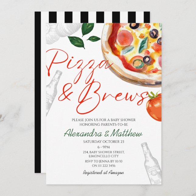 Pizza and Brews Co Ed Baby Shower Invitation (Front/Back)