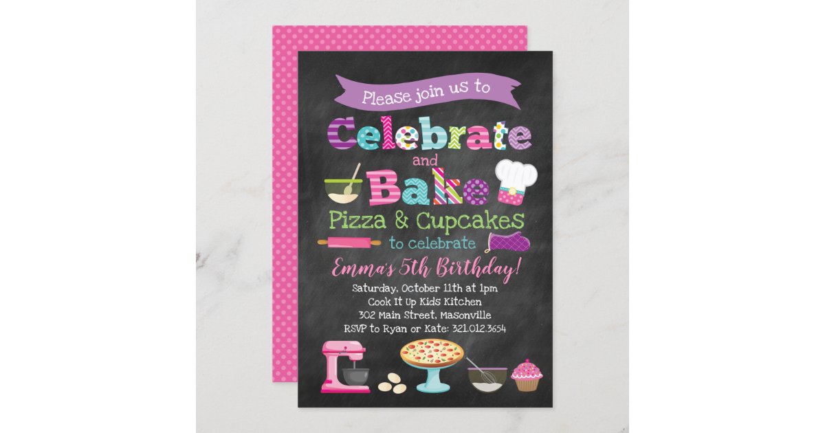 Pizza and Cupcakes Baking Party Invitation Zazzle
