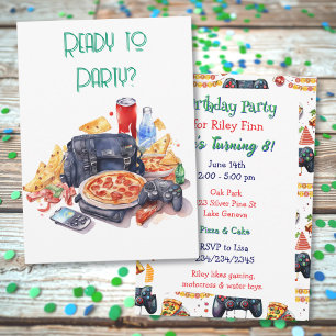 Pizza and Gaming Boy's Birthday Party Invitation