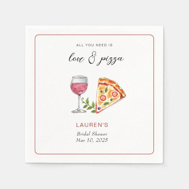Pizza and love Bridal shower  Napkin (Front)
