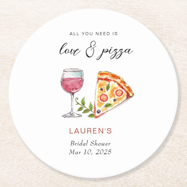 Pizza and love Bridal shower  Round Paper Coaster (Front)