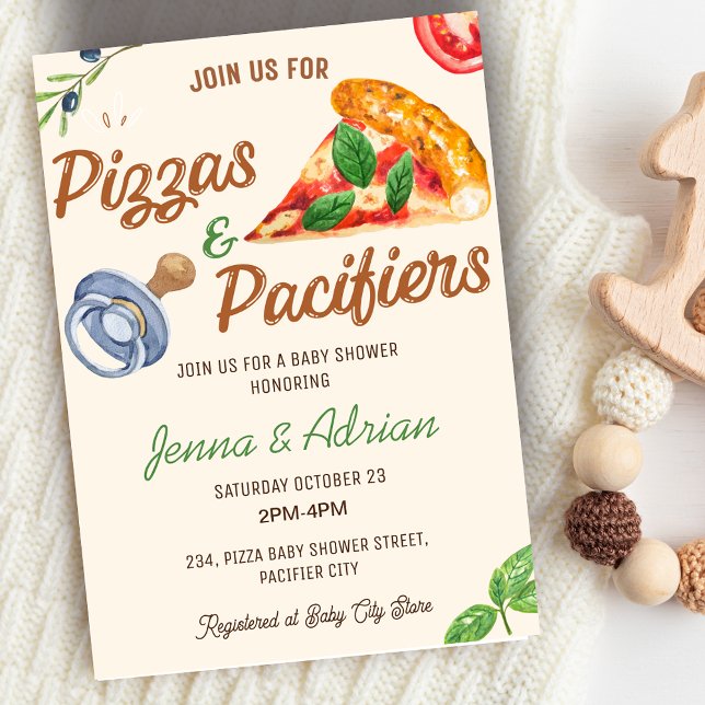 Pizza and Pacifiers Baby Shower Invitation (Pizzas & Pacifiers Baby Shower Invitation)