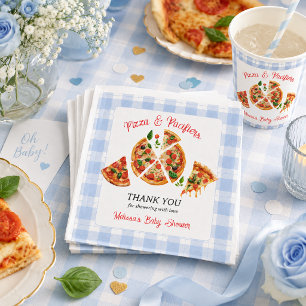 Pizza and Pacifiers Blue Gingham Boy Baby Shower Napkin