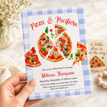 Pizza and Pacifiers Boy Blue Gingham Baby Shower
