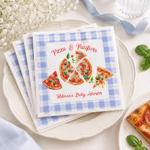 Pizza and Pacifiers Boy Blue Gingham Baby Shower Napkin