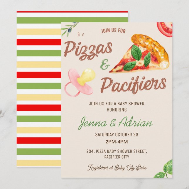 Pizza and Pacifiers Girl Co-Ed Baby Shower  Invitation (Front/Back)