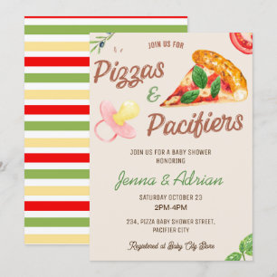 Pizza and Pacifiers Girl Co-Ed Baby Shower  Invitation