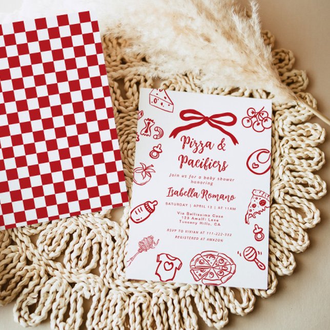 Pizza and pacifiers Italian theme Bow Baby Shower Invitation (Creator Uploaded)