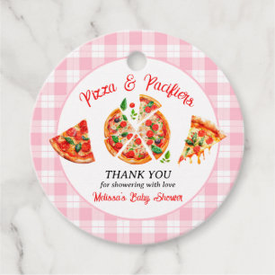 Pizza and Pacifiers Pink Gingham Baby Shower Party Favour Tags