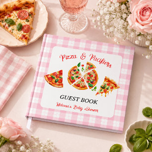 Pizza and Pacifiers Pink Gingham Baby Shower Party Guest Book