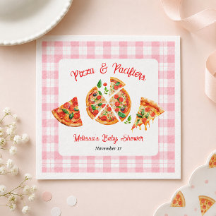 Pizza and Pacifiers Pink Gingham Baby Shower Party Napkin