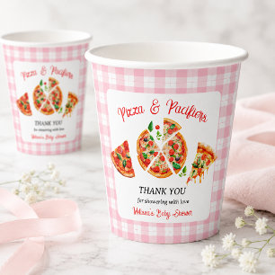 Pizza and Pacifiers Pink Gingham Baby Shower Party Paper Cups