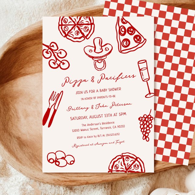 Pizza and Pacifiers Pizza Themed Baby Shower Invitation (Creator Uploaded)