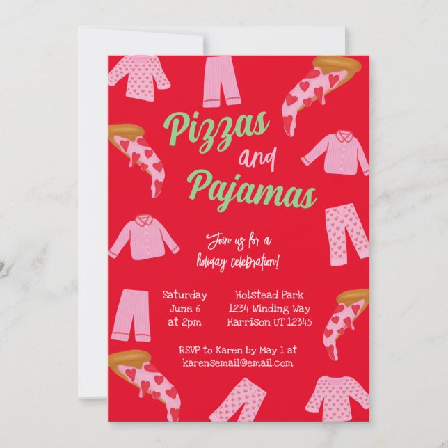 Pizza and Pajama Party Holiday Party Invitation (Front)