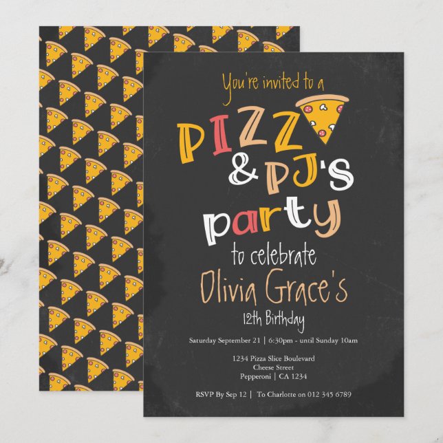 Pizza And Pajama Party Invitation (Front/Back)