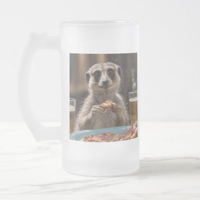 "Pizza and Pints: A Meerkat’s Perfect Snack Break" Frosted Glass Beer Mug (Left)