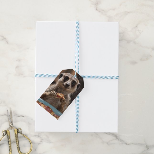 "Pizza and Pints: A Meerkat’s Perfect Snack Break" Gift Tags (With Twine)