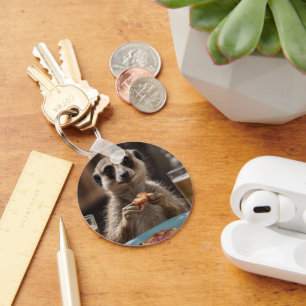 "Pizza and Pints: A Meerkat’s Perfect Snack Break" Key Ring