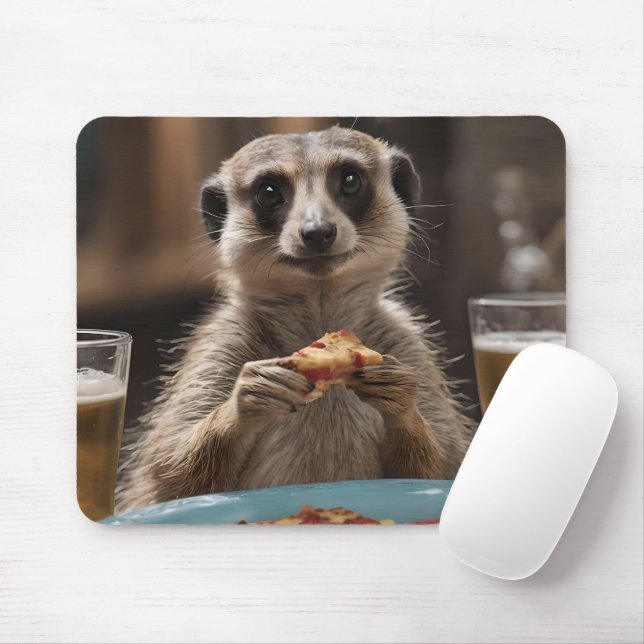 "Pizza and Pints: A Meerkat’s Perfect Snack Break" Mouse Mat (With Mouse)