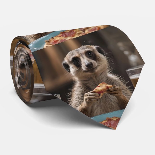 "Pizza and Pints: A Meerkat’s Perfect Snack Break" Tie (Rolled)