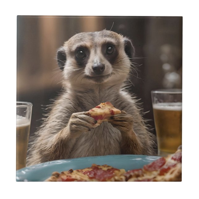 "Pizza and Pints: A Meerkat’s Perfect Snack Break" Tile (Front)