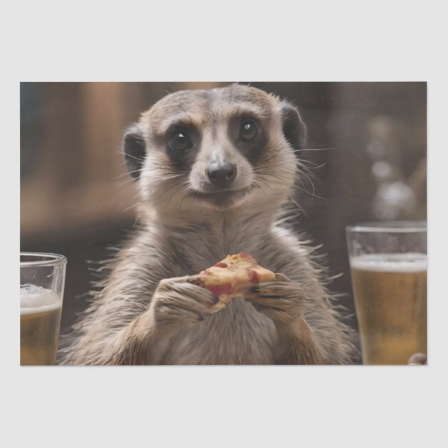"Pizza and Pints: A Meerkat’s Perfect Snack Break" Tissue Paper (Front)