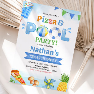Pizza and Pool Birthday Party Invitation