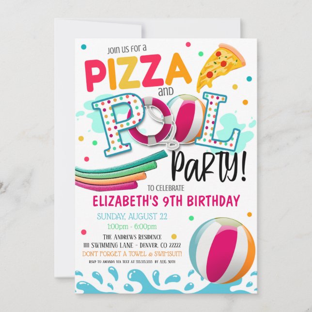 Pizza and Pool Party Invitation (Front)