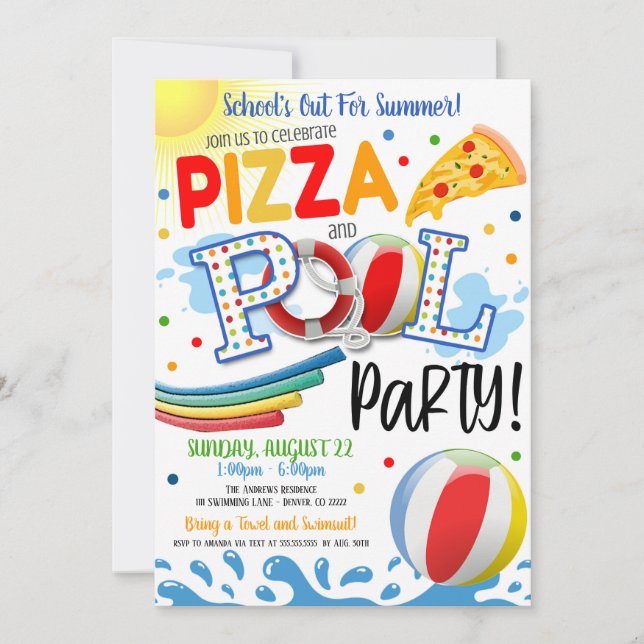 Pizza and Pool Party Invitation (Front)