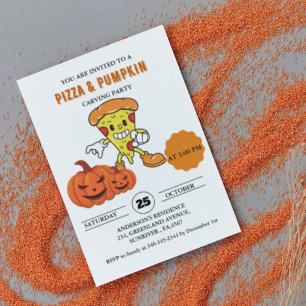 Pizza and Pumpkin carving halloween party Invitation