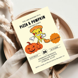 Pizza and Pumpkin carving halloween party Invitation