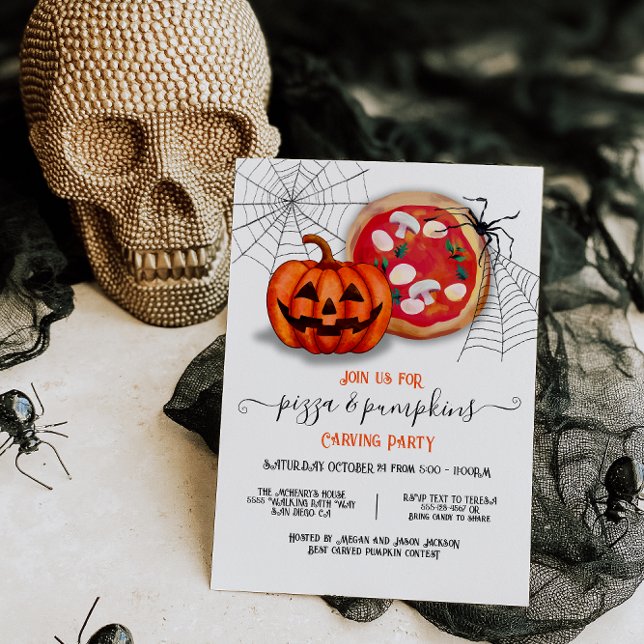Pizza and Pumpkins Carving Halloween Party Invitation (Creator Uploaded)