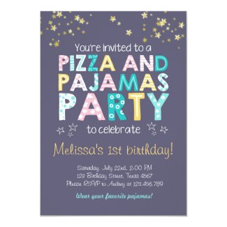 Pizza and Pyjamas birthday invitation Sleepover