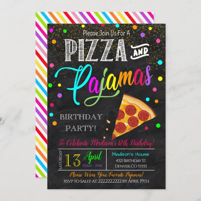 Pizza and Pyjamas Party Invitation (Front/Back)