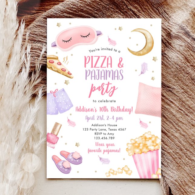 Pizza and Pyjamas Sleepover Slumber Party Birthday Invitation (Creator Uploaded)
