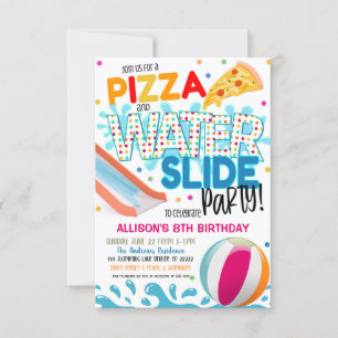 Pizza and Waterslide Party Invitation