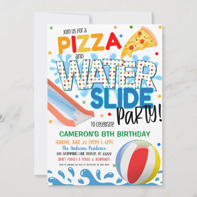 Pizza and Waterslide Party Invitation (Front)